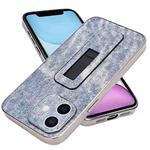 For iPhone 11 Denim Pattern Electroplated Push-pull Bracket Cooling Phone Case(Blue)
