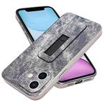 For iPhone 11 Denim Pattern Electroplated Push-pull Bracket Cooling Phone Case(Grey Blue)