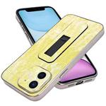 For iPhone 11 Denim Pattern Electroplated Push-pull Bracket Cooling Phone Case(Yellow Green)