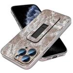 For iPhone 11 Pro Denim Pattern Electroplated Push-pull Bracket Cooling Phone Case(Grey)