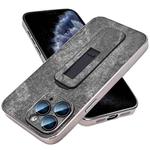 For iPhone 11 Pro Denim Pattern Electroplated Push-pull Bracket Cooling Phone Case(Black)
