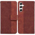 For Samsung Galaxy S25 5G Geometric Embossed Leather Phone Case(Brown)