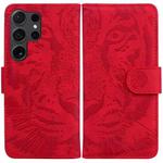 For Samsung Galaxy S25 Ultra 5G Tiger Embossing Pattern Flip Leather Phone Case(Red)