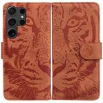 For Samsung Galaxy S25 Ultra 5G Tiger Embossing Pattern Flip Leather Phone Case(Brown)