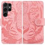 For Samsung Galaxy S25 Ultra 5G Tiger Embossing Pattern Flip Leather Phone Case(Pink)