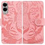 For Samsung Galaxy S25 Edge 5G Tiger Embossing Pattern Flip Leather Phone Case(Pink)