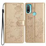 For Motorola Moto E20 / E30 Butterflies and Flowers Leather Phone Case(Gold)