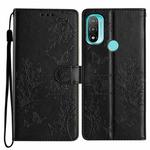 For Motorola Moto E20 / E30 Butterflies and Flowers Leather Phone Case(Black)