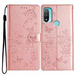 For Motorola Moto E20 / E30 Butterflies and Flowers Leather Phone Case(Rose Gold)