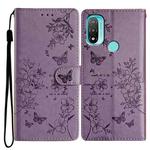 For Motorola Moto E20 / E30 Butterflies and Flowers Leather Phone Case(Purple)