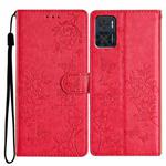 For Motorola Moto E22 Butterflies and Flowers Leather Phone Case(Red)