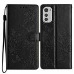 For Motorola Moto E32 Butterflies and Flowers Leather Phone Case(Black)