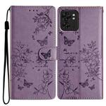For Motorola Edge 40 Butterflies and Flowers Leather Phone Case(Purple)