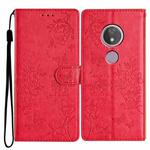 For Motorola Moto G7 Power Butterflies and Flowers Leather Phone Case(Red)