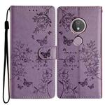 For Motorola Moto G7 Power Butterflies and Flowers Leather Phone Case(Purple)