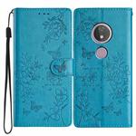 For Motorola Moto G7 Power Butterflies and Flowers Leather Phone Case(Blue)