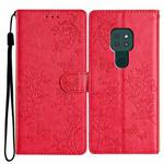 For Motorola Moto G9 / G9 Play Butterflies and Flowers Leather Phone Case(Red)