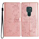 For Motorola Moto G9 / G9 Play Butterflies and Flowers Leather Phone Case(Rose Gold)