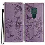 For Motorola Moto G9 / G9 Play Butterflies and Flowers Leather Phone Case(Purple)