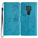 For Motorola Moto G9 / G9 Play Butterflies and Flowers Leather Phone Case(Blue)