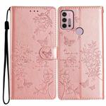 For Motorola Moto G10  / G20 Butterflies and Flowers Leather Phone Case(Rose Gold)