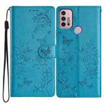 For Motorola Moto G10  / G20 Butterflies and Flowers Leather Phone Case(Blue)