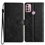 For Motorola Moto G30 Butterflies and Flowers Leather Phone Case(Black)