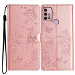 For Motorola Moto G30 Butterflies and Flowers Leather Phone Case(Rose Gold)