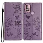 For Motorola Moto G30 Butterflies and Flowers Leather Phone Case(Purple)