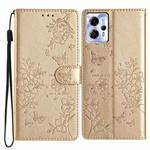 For Motorola Moto G13 / G23 Butterflies and Flowers Leather Phone Case(Gold)