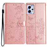 For Motorola Moto G13 / G23 Butterflies and Flowers Leather Phone Case(Rose Gold)