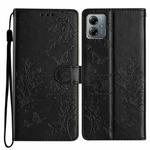 For Motorola Moto G14 Butterflies and Flowers Leather Phone Case(Black)