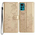 For Motorola Moto G22 Butterflies and Flowers Leather Phone Case(Gold)