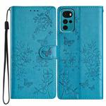 For Motorola Moto G22 Butterflies and Flowers Leather Phone Case(Blue)