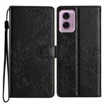 For Motorola Moto G24 / G04 Butterflies and Flowers Leather Phone Case(Black)