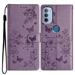 For Motorola Moto G31 / G41 Butterflies and Flowers Leather Phone Case(Purple)