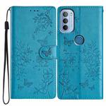 For Motorola Moto G31 / G41 Butterflies and Flowers Leather Phone Case(Blue)