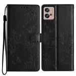 For Motorola Moto G32 Butterflies and Flowers Leather Phone Case(Black)