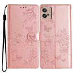 For Motorola Moto G32 Butterflies and Flowers Leather Phone Case(Rose Gold)