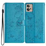 For Motorola Moto G32 Butterflies and Flowers Leather Phone Case(Blue)