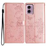 For Motorola Moto G34 Butterflies and Flowers Leather Phone Case(Rose Gold)