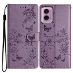 For Motorola Moto G34 Butterflies and Flowers Leather Phone Case(Purple)