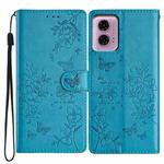 For Motorola Moto G34 Butterflies and Flowers Leather Phone Case(Blue)