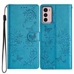 For Motorola Moto G42 Butterflies and Flowers Leather Phone Case(Blue)