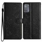 For Motorola Moto G50 Butterflies and Flowers Leather Phone Case(Black)