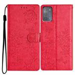 For Motorola Moto G50 Butterflies and Flowers Leather Phone Case(Red)
