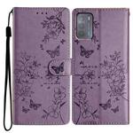 For Motorola Moto G50 Butterflies and Flowers Leather Phone Case(Purple)