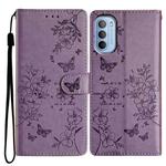 For Motorola Moto G52 Butterflies and Flowers Leather Phone Case(Purple)