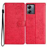 For Motorola Moto G54 Butterflies and Flowers Leather Phone Case(Red)