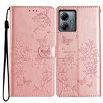 For Motorola Moto G54 Butterflies and Flowers Leather Phone Case(Rose Gold)